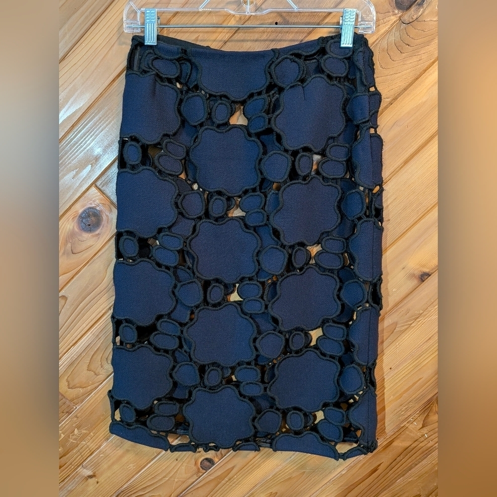 Miu Miu Vintage Blue And Black Wool Cutout Pencil Skirt Size 44